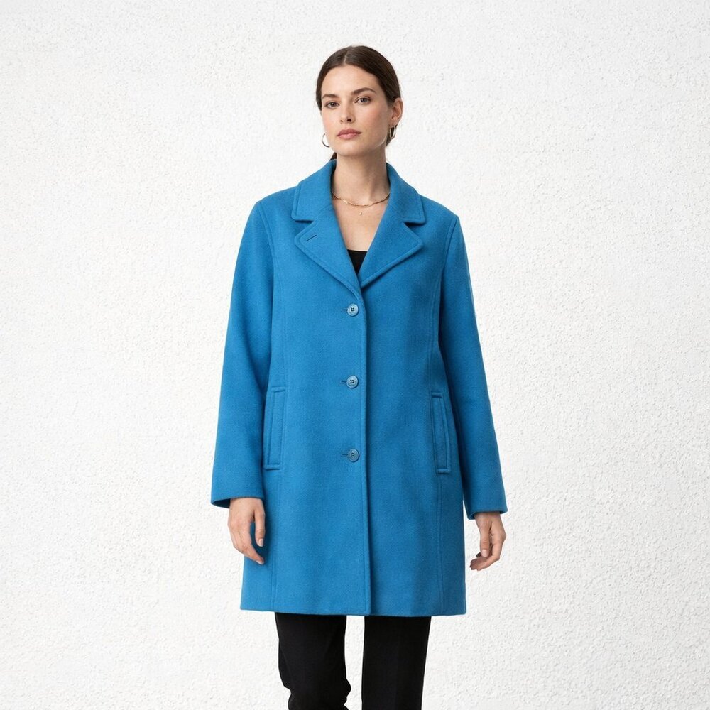 Vintage L.L.Bean Blue 100% Lambswool Coat Classic Winter Overcoat Jacket Size 20 - Picture 2 of 16